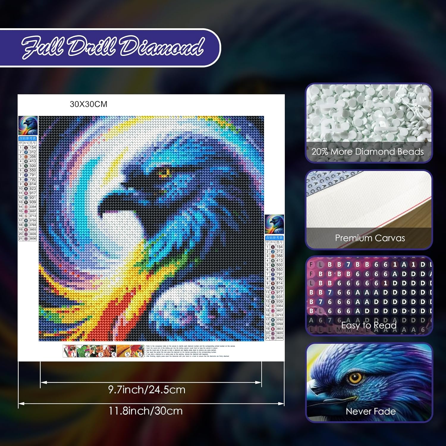 clothmile Kits de pintura de diamantes para adultos principiantes, redondo, 30 colores, taladro completo, kit de arte de diamante para pájaros, gema