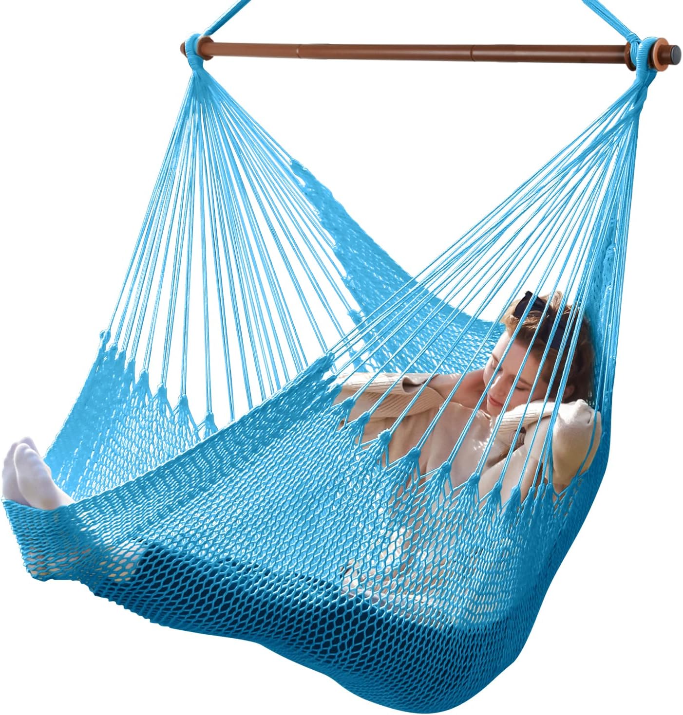 Silla hamaca caribeña mejorada con barra de metal desmontable, hamaca grande, silla colgante de cuerda XL para interiores y exteriores, capacidad de