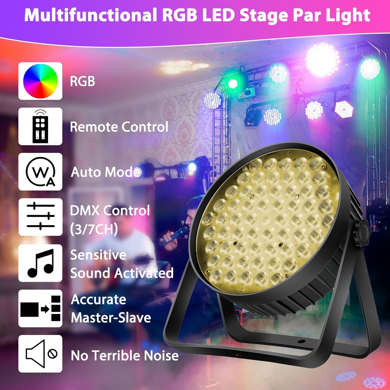 Luces de escenario, 60 luces LED par 90 W RGB luces de escenario activadas por sonido DJ iluminación de escenario para eventos, fiesta, boda,