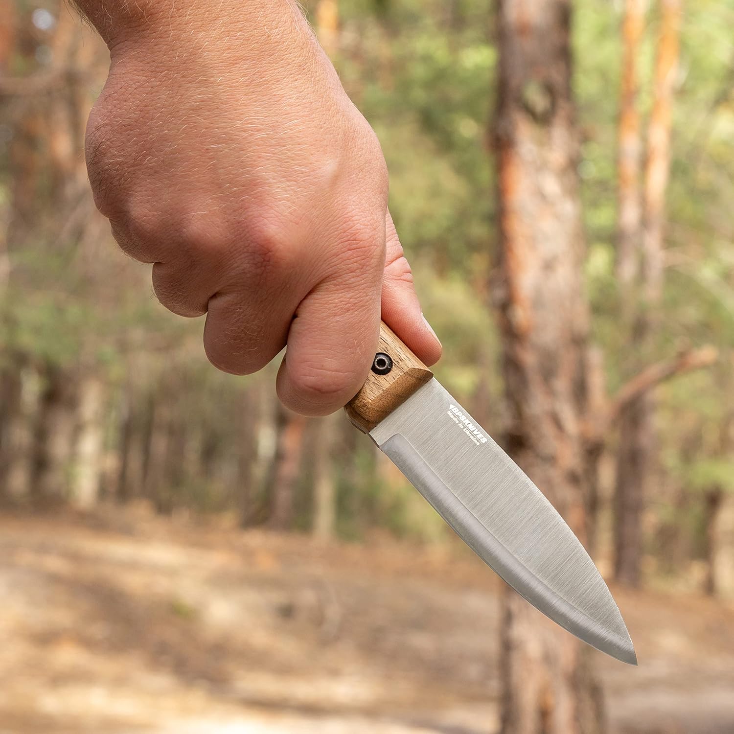 BPS Knives B1 SSH – Cuchillo bushcraft de acero inoxidable con funda de cuero, cuchillos de campamento, cuchillo de hoja fija de espiga completa