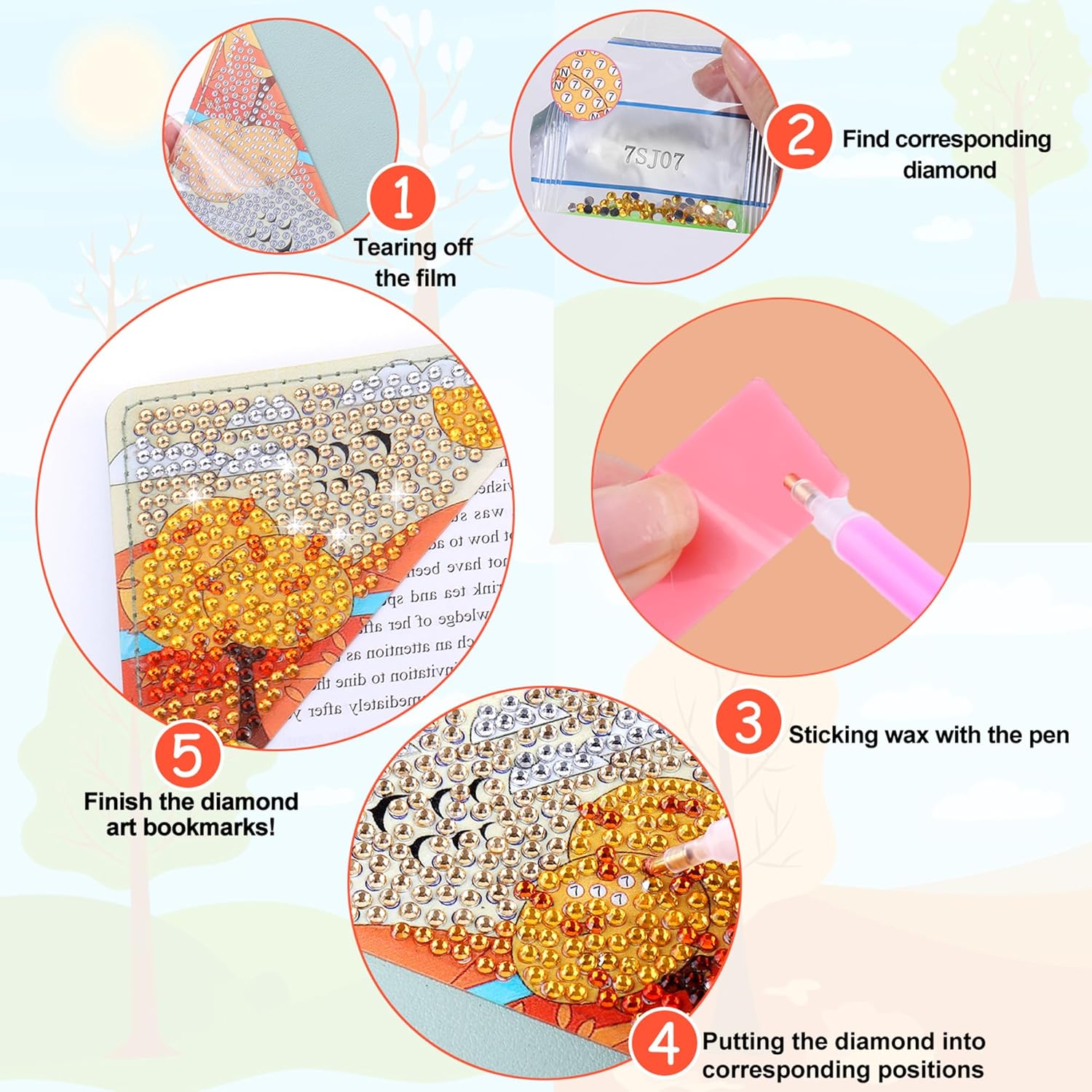 BSRESIN Marcapáginas de pintura de diamante, estilo paisaje, 4 bonitos marcadores de arte de diamantes para amantes de los libros, kits de pintura