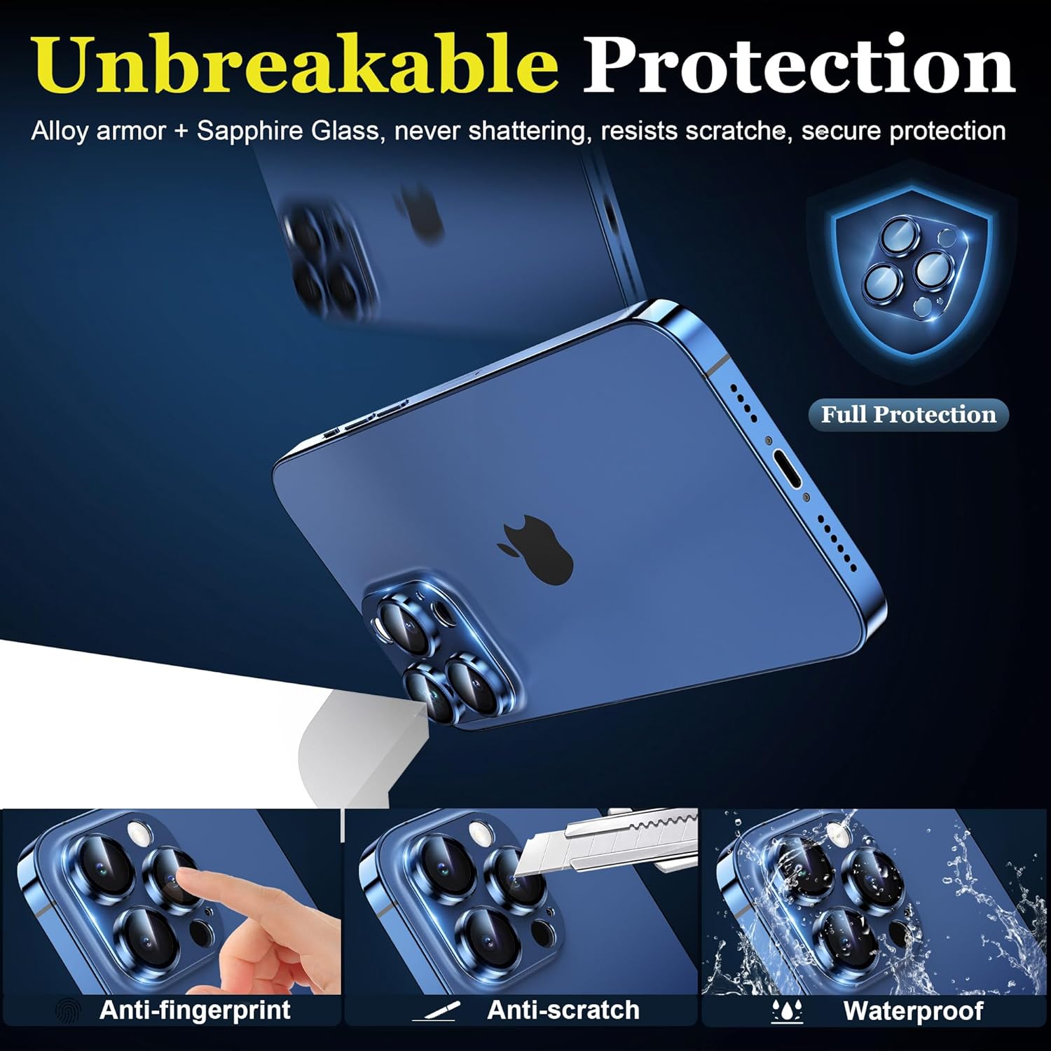 YMHML Protector de lente de cámara para iPhone 15 ProiPhone 15 Pro Max, aleación de vidrio templado, cubierta completa, protección contra caídas,