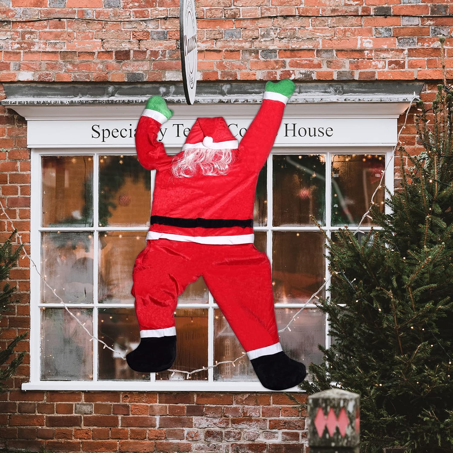Traje de Papá Noel colgante de 5.5 pies desde el techo de canalón, decoración de Navidad grande, grande, Navidad, escalada, colgante, adornos de