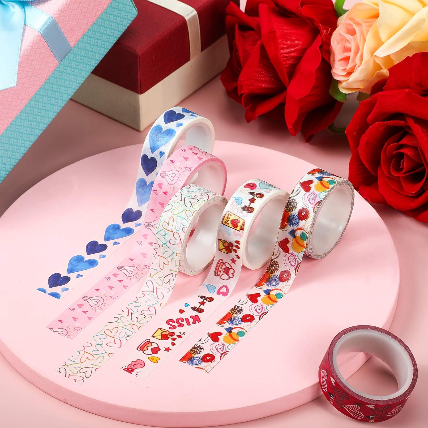 Zonon 6 rollos de cintas washi para el día de San Valentín, calcomanías de San Valentín para niños, lindas calcomanías de San Valentín para