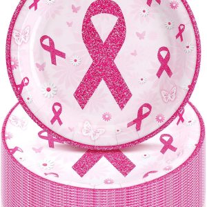 100 platos de papel de concientización sobre el cáncer de mama de 7 pulgadas, platos desechables rosados, redondos, decoraciones de cáncer de mama, 100 platos de papel de concientización sobre el cáncer de mama de 7 pulgadas, platos desechables rosados, redondos, decoraciones de cáncer de mama,