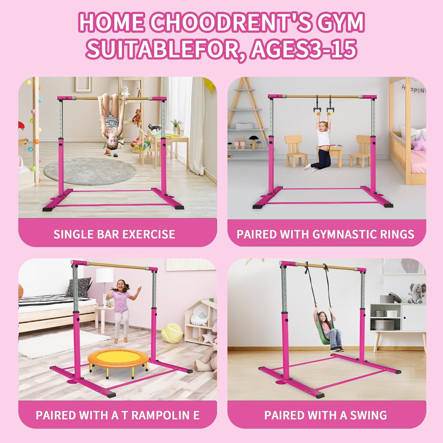 YIintruan – Barra de gimnasia horizontal para niños y niñas jóvenes, altura ajustable de 3 a 5 pies, equipo de gimnasio en casa, ideal para