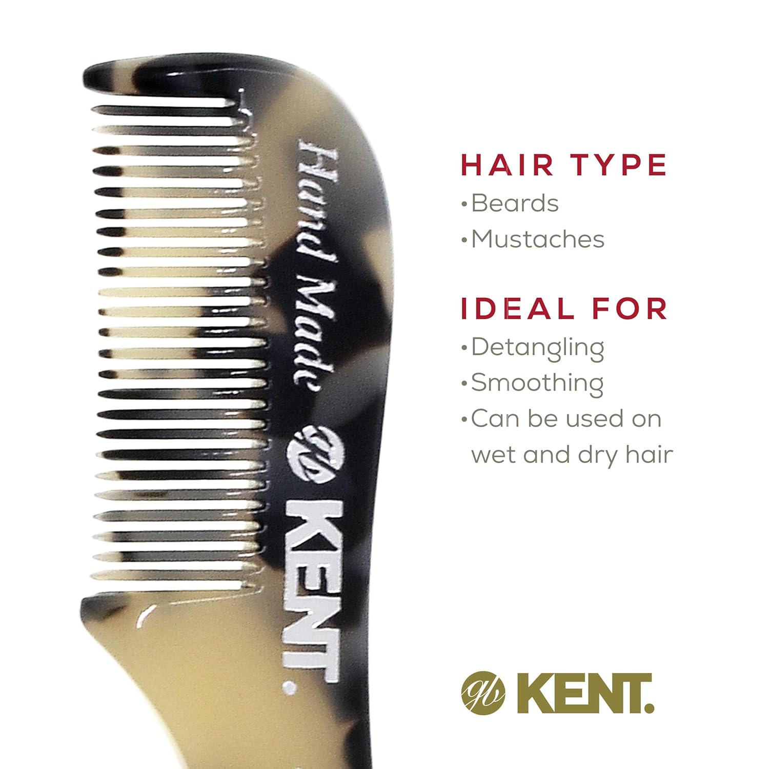 Kent 81T TW (2.8 pulgadas) peine de bolsillo y peine de barba para bigote y barba – Kit de viaje peine de barba para el cuidado de la barba – Peine