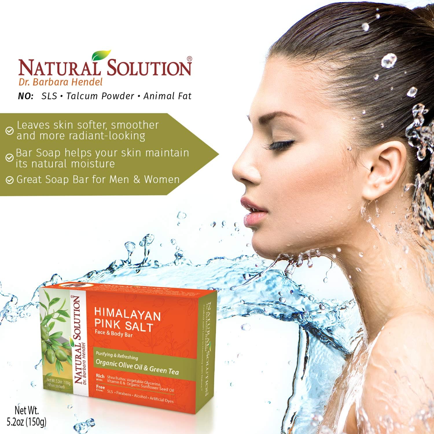 Natural Solution Himalayan Pink Salt Bath, barra de jabón de té verde (paquete de 6), barra de jabón de aceite de oliva y té verde (paquete de 6)