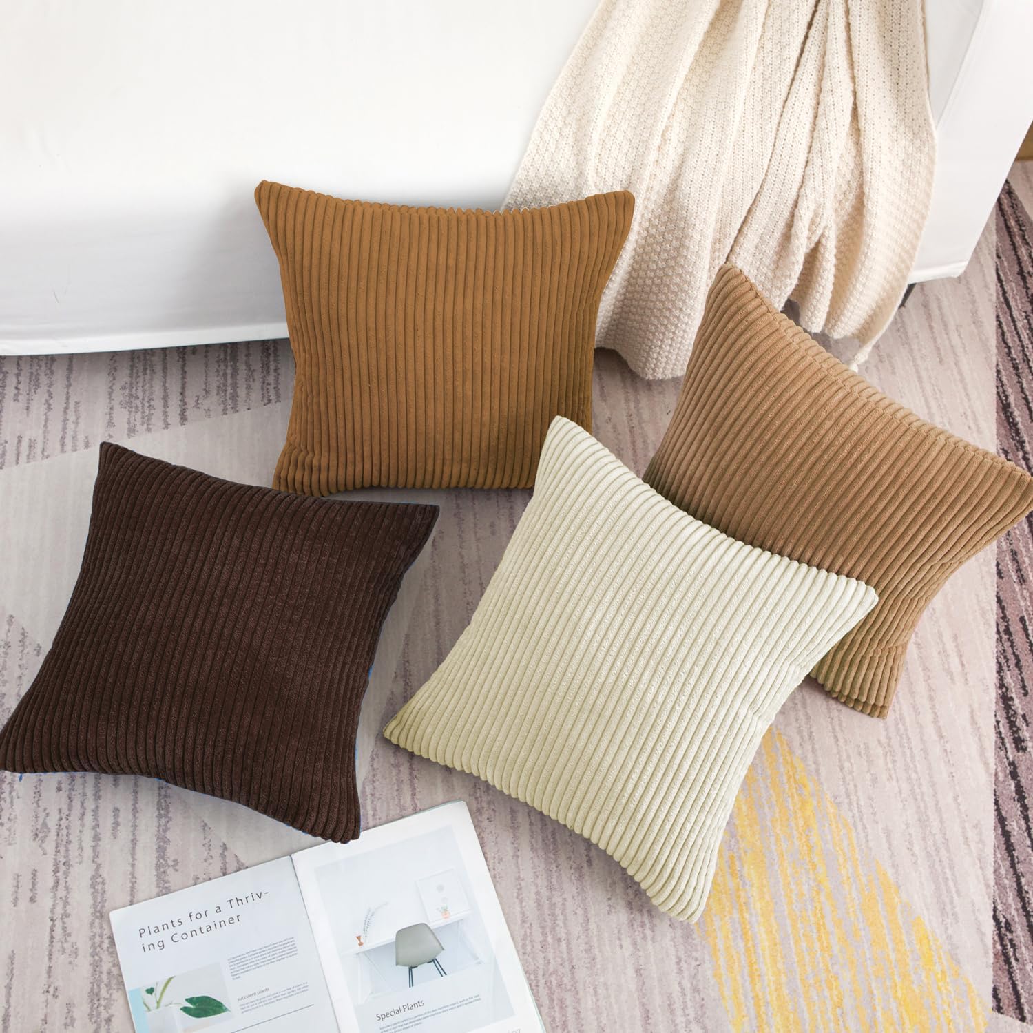 Softalker Juego de 4 fundas de almohada de pana suave a rayas sólidas, 20 x 20 pulgadas, decoración moderna para sofá, dormitorio, sala de estar