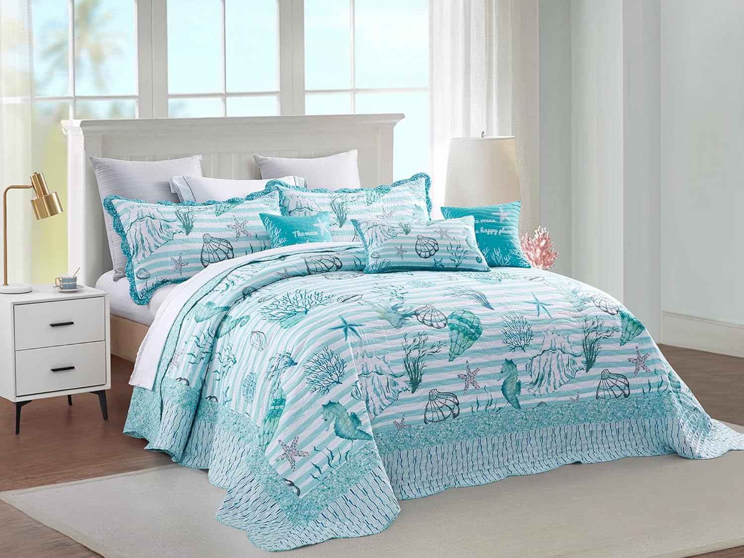 HZ & HY Coastal – Colcha extragrande extragrande de 128 x 120 pulgadas, extra ancha, ropa de cama ligera para playa, colcha náutica, costuras