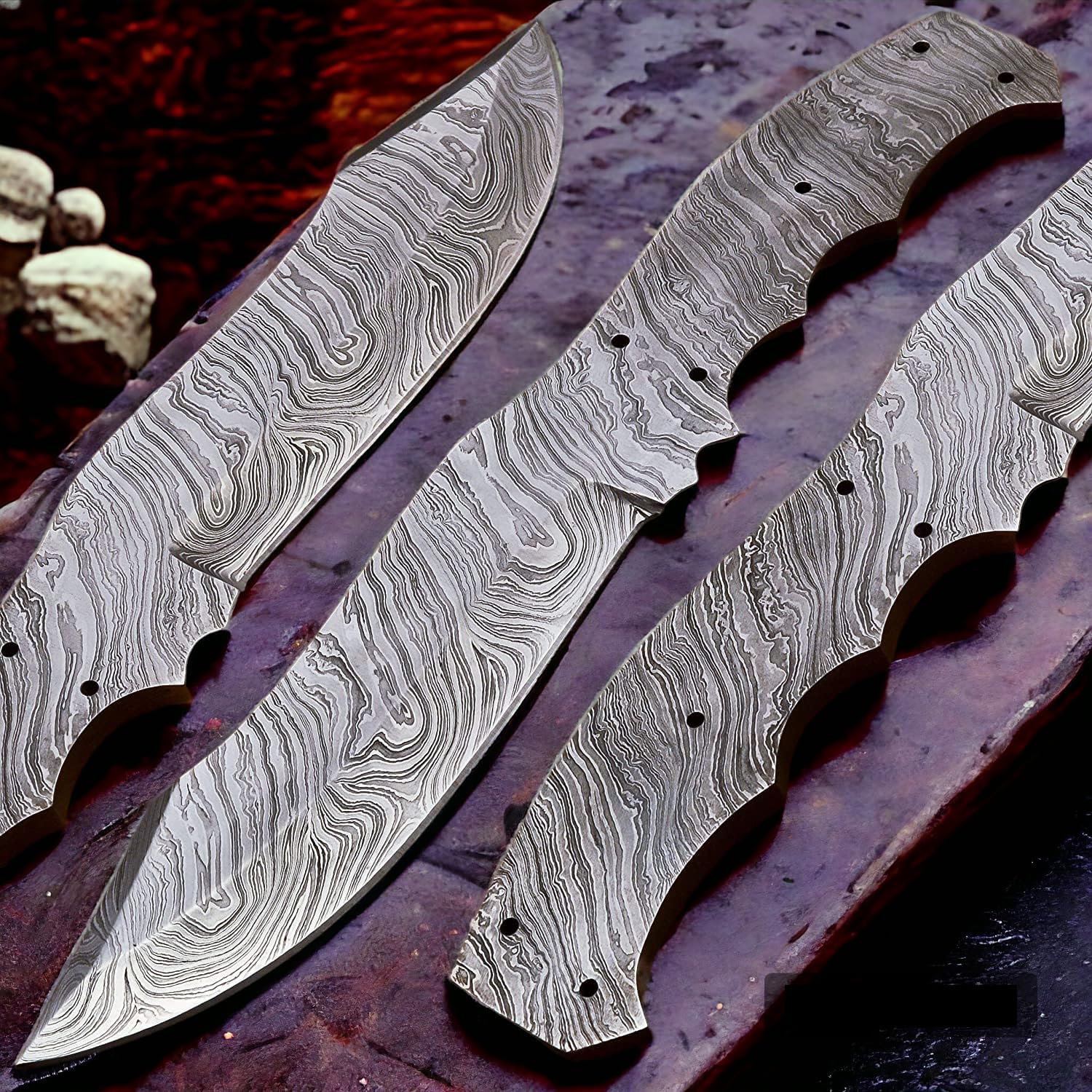 Wilson Roy Cuchillo de hoja en blanco de espiga completa de acero de Damasco hecho a mano para la fabricación de cuchillos suministros-7VV