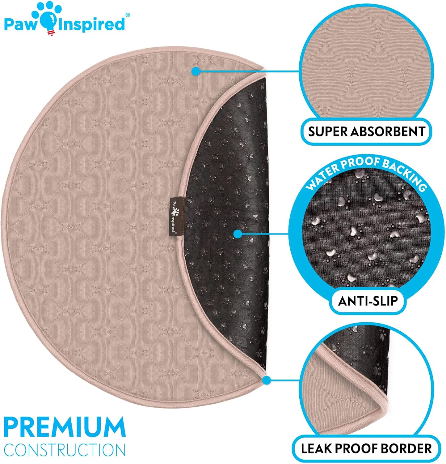 Paw Inspired Almohadillas redondas lavables para orina para perros  Almohadillas reutilizables para cachorros  Almohadillas impermeables para parto