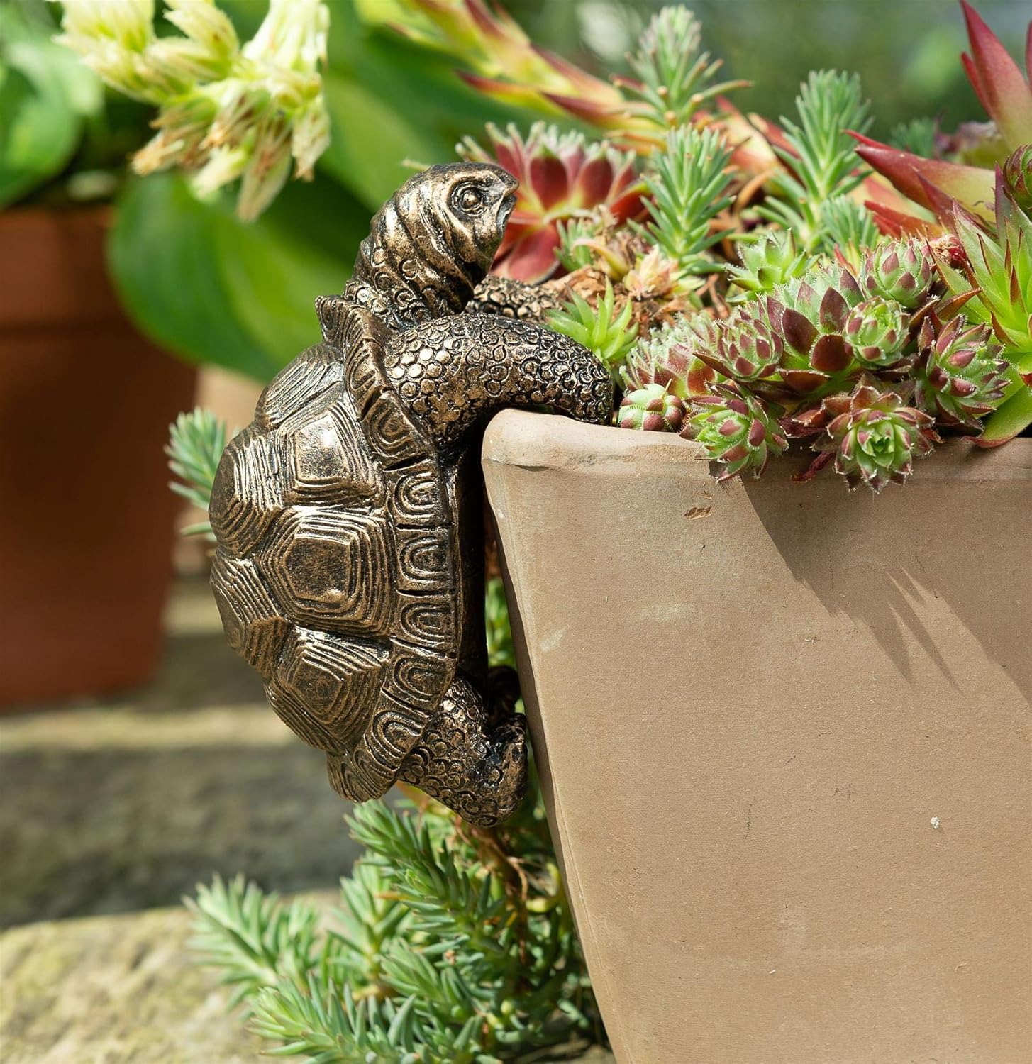 Figura de tortuga hecha a mano para macetas, adorno decorativo para patio, figura de maceta de flores