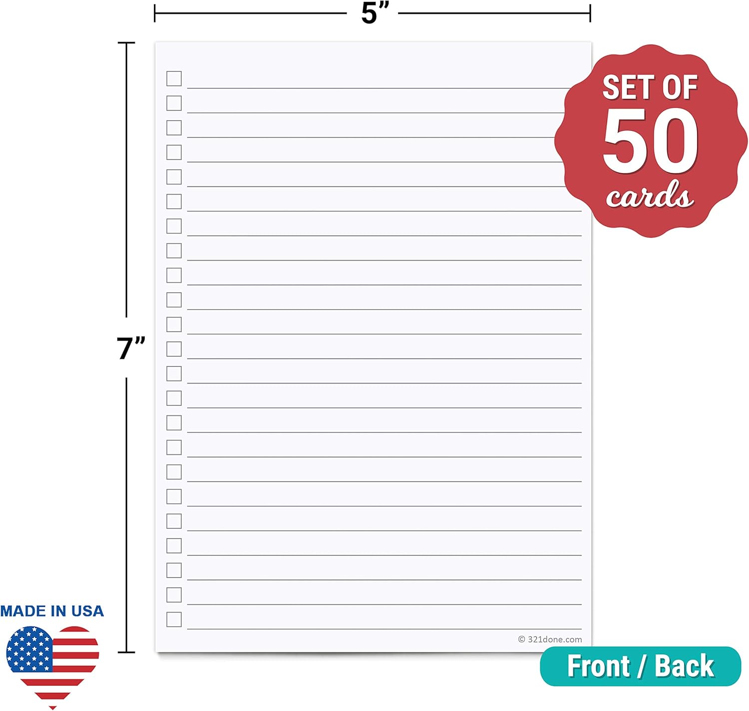 321Done Tarjetas de lista de verificación jumbo de 5 x 7 pulgadas (juego de 50) fabricadas en Estados Unidos  Extra grandes  Lista de verificación