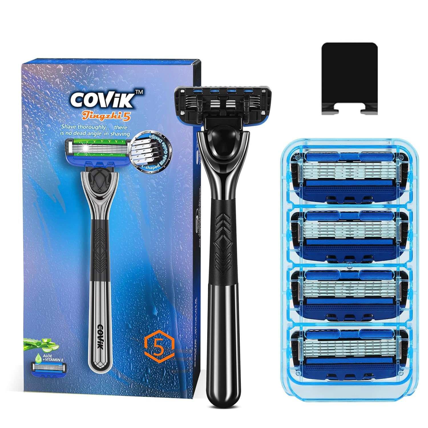 Maquinilla de afeitar de 5 hojas para hombres con doble lubricación, afeitado cómodo y suave para hombres (5REFILLS-A)
