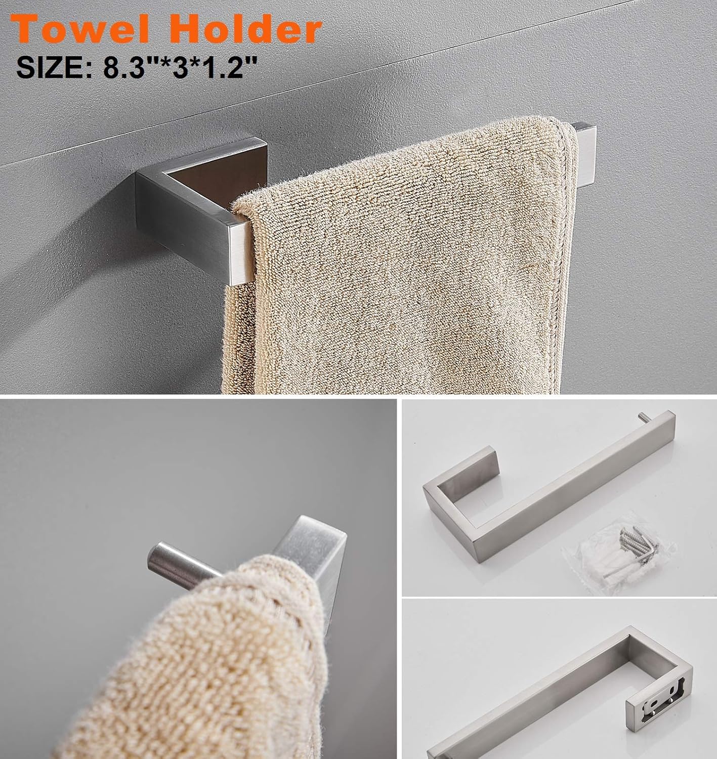 Juego de 4 toallas de baño, juego de accesorios de baño de níquel cepillado, juego de accesorios de baño de acero inoxidable SUS304, barra de toalla