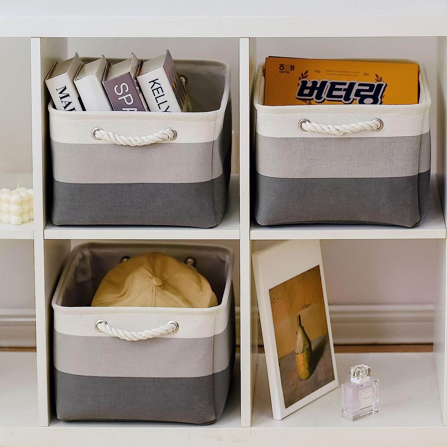 TcaFmac Cesta de almacenamiento para organizar, paquete de 4 cubos grandes de tela de 16 x 12 x 8 pulgadas para estantes, cubos de almacenamiento