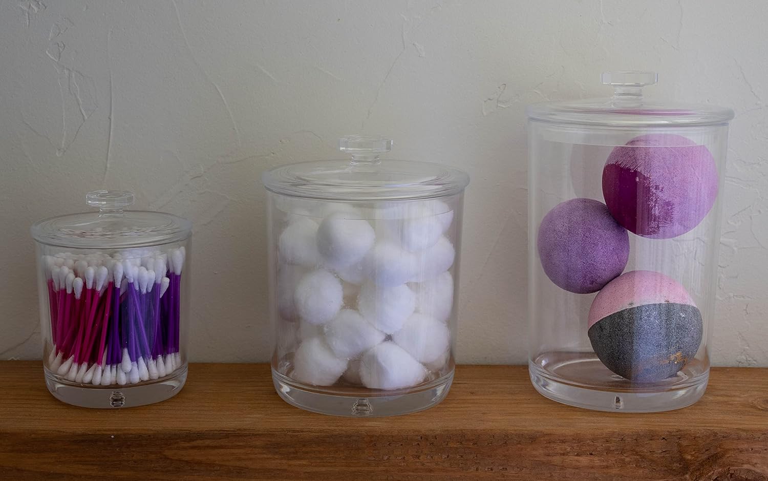Tarros de plástico acrílico transparente de alta calidad con tapas para organización de baño y cocina, organizadores elegantes y duraderos para