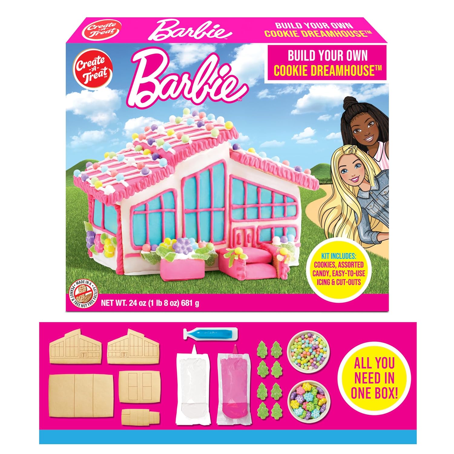 Create-A-Treat Barbie Dreamhouse – Kit de decoración de galletas, 24 onzas + paquete de mini galletas OREO