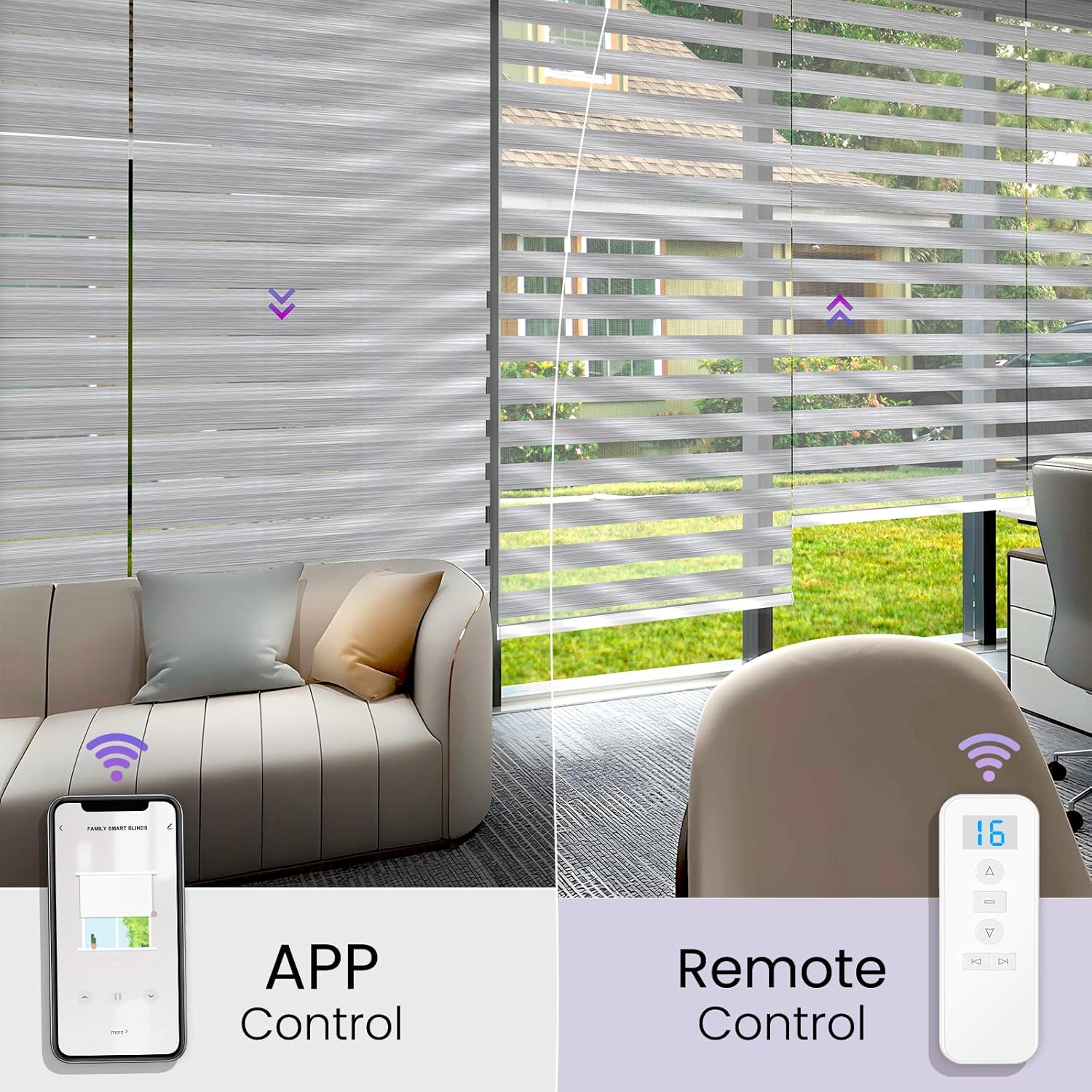 Persianas motorizadas de cebra para ventana persianas inteligentes Astomi con persianas enrollables inalámbricas, control remoto, control de voz,