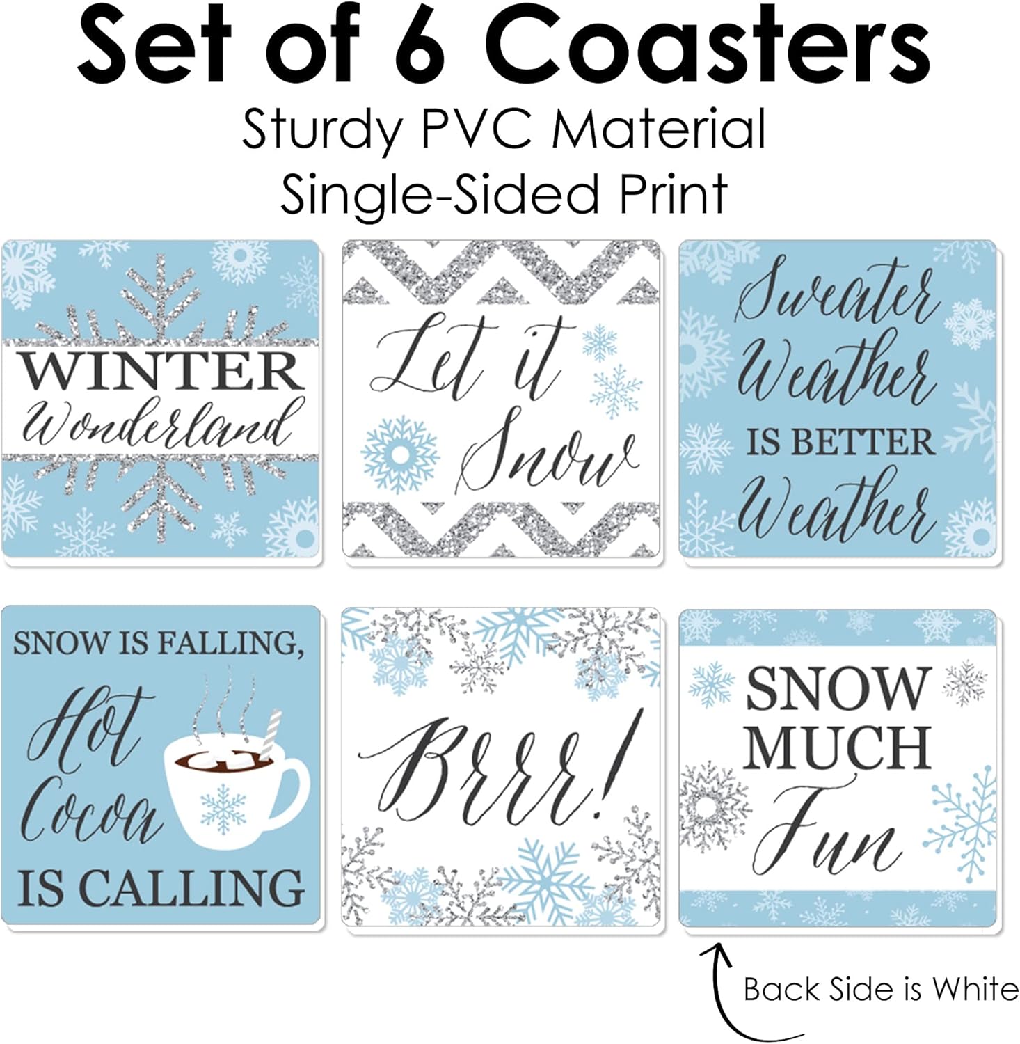Big Dot of Happiness Winter Wonderland – Juego de 6 posavasos para fiestas de vacaciones y bodas de invierno
