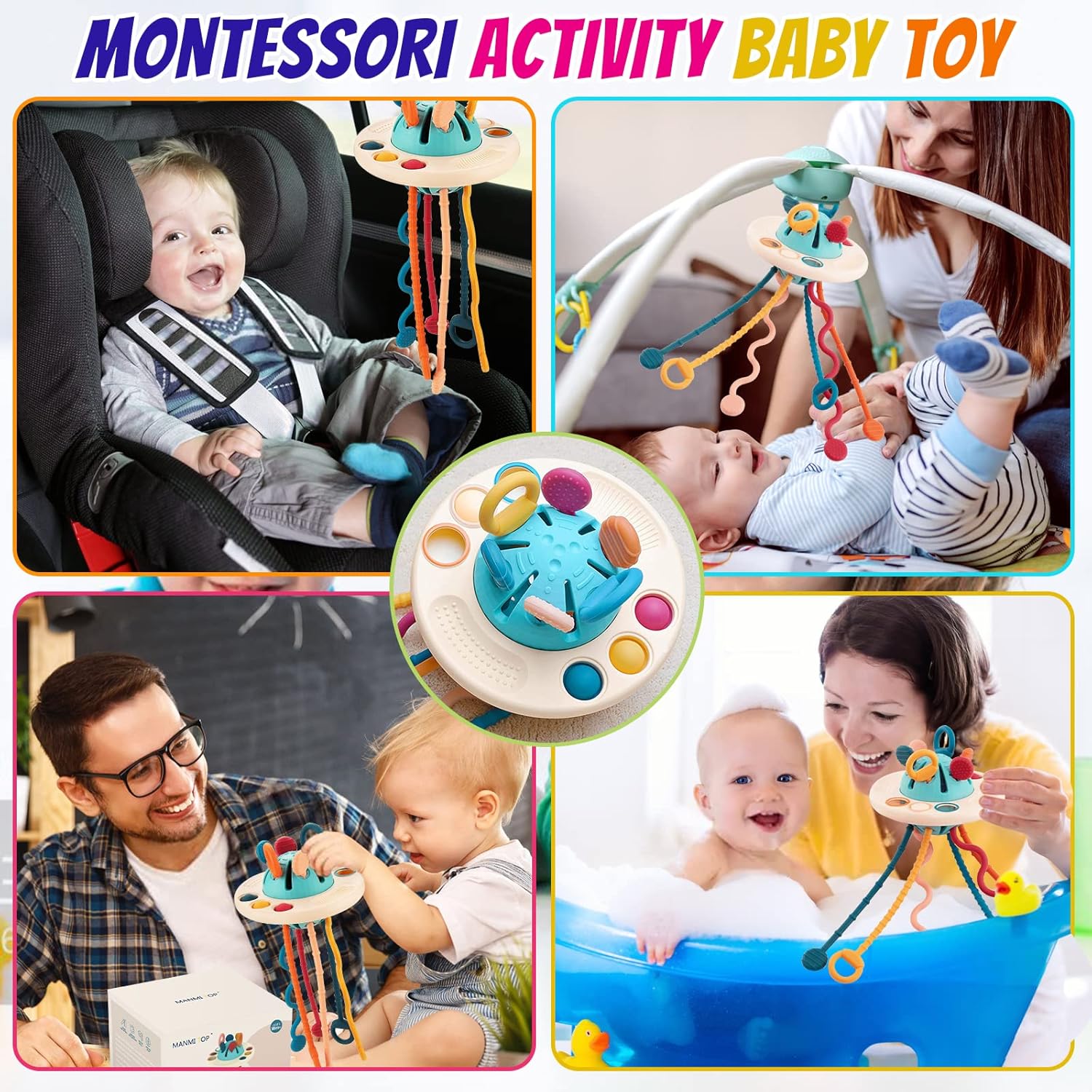 Juguetes sensoriales para bebés, Montessori Pull String Airplane Travel Toys para niños pequeños de 1 a 3 años, juguetes Montessori para bebés de 6