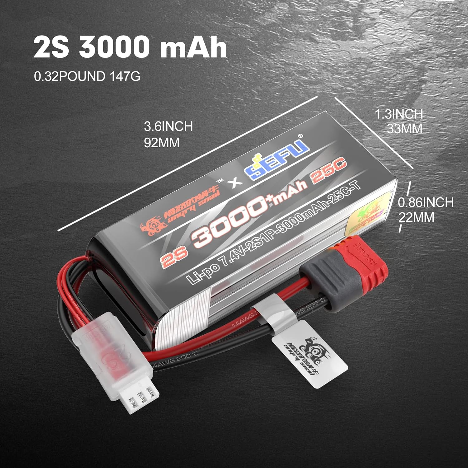 HYPER GO Angry Snail 2S3000 RC Accesorios de actualización de coche 2S 7.4V 3000 mAh 25C LiPo Batería, piezas de repuesto RC Batería todo escala 114