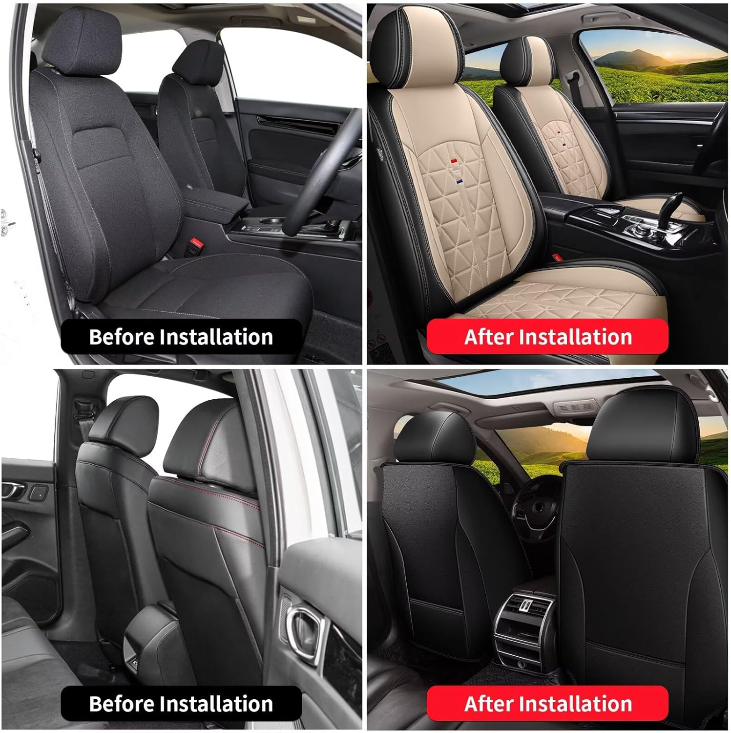 Front Seat Covers Fit for Ford Ecosport 2018-2024 2025 Seat Covers Waterproof Leather Automotive Seat Cushion with Airbag Compatible (2 Seats, Black