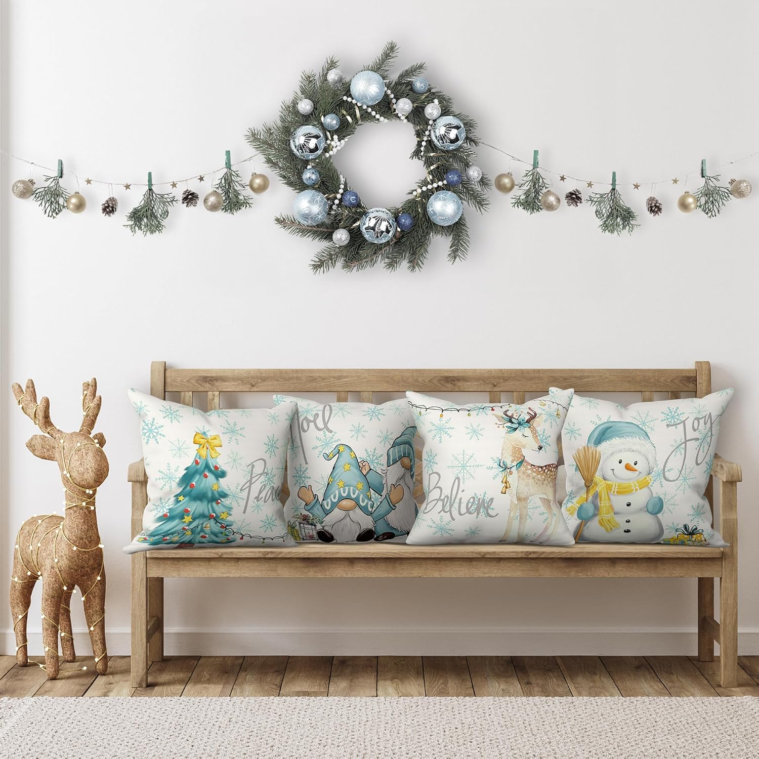LITIVY Juego de 4 fundas de almohada de Navidad de 16 x 16 pulgadas, fundas decorativas para Navidad, fundas de almohada de invierno para sofá,