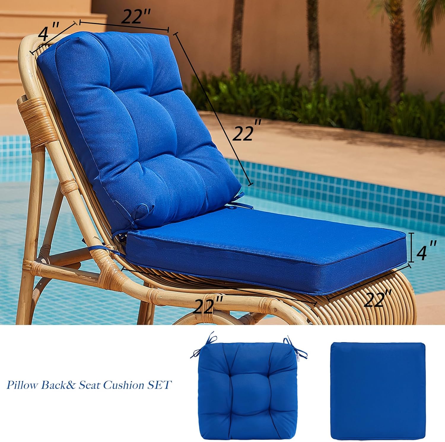 JMGBird Juego de cojín para asiento y respaldo para silla de exterior, juego de cojines de asiento profundo de 22 x 22 pulgadas, cojín de exterior