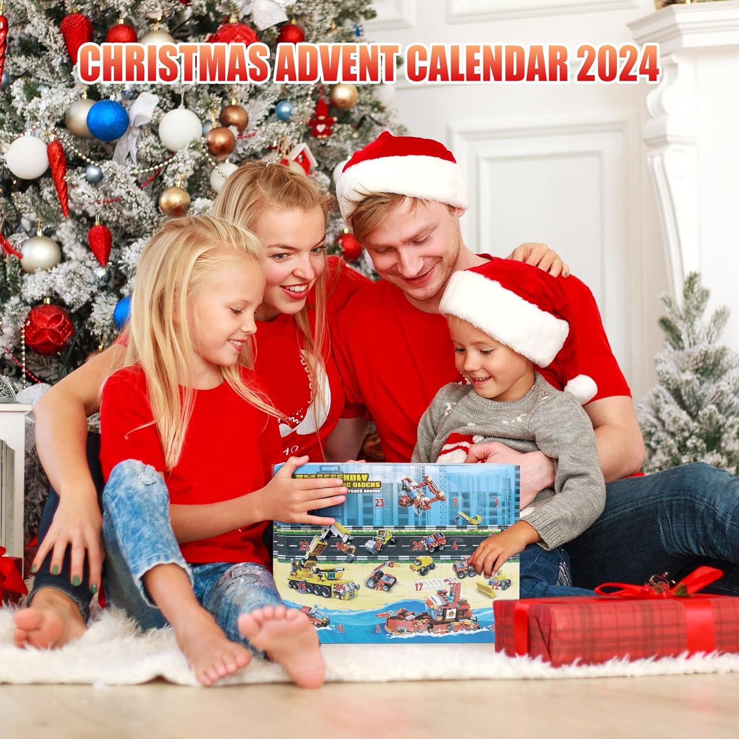 Calendario de Adviento de Navidad 2023, cuenta regresiva de 24 días para niños, diferentes vehículos de construcción, camiones de bomberos, bloques