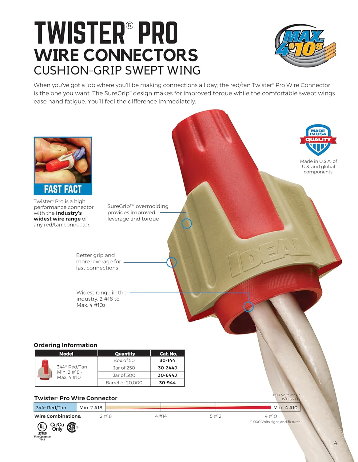 IDEAL INDUSTRIES INC. 30-144 Twister Pro – Conector de cable 22-8 AWG rojomarrón Twister 344 (caja de 50)