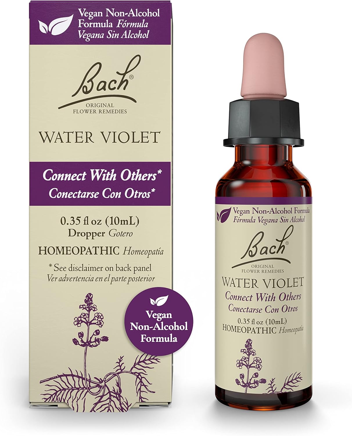 Bach Remedios florales originales, violeta agua para conectarse con otros (fórmula sin alcohol), esencia floral homeopática natural, bienestar