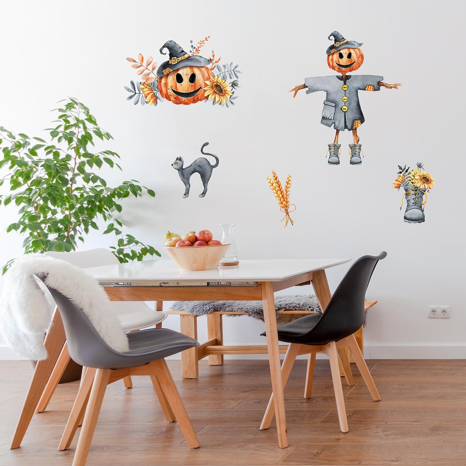 Decalcomania – Calcomanías de pared para Halloween, juego de 31 calcomanías de decoración de calabazas de otoño para sala de estar, dormitorio,