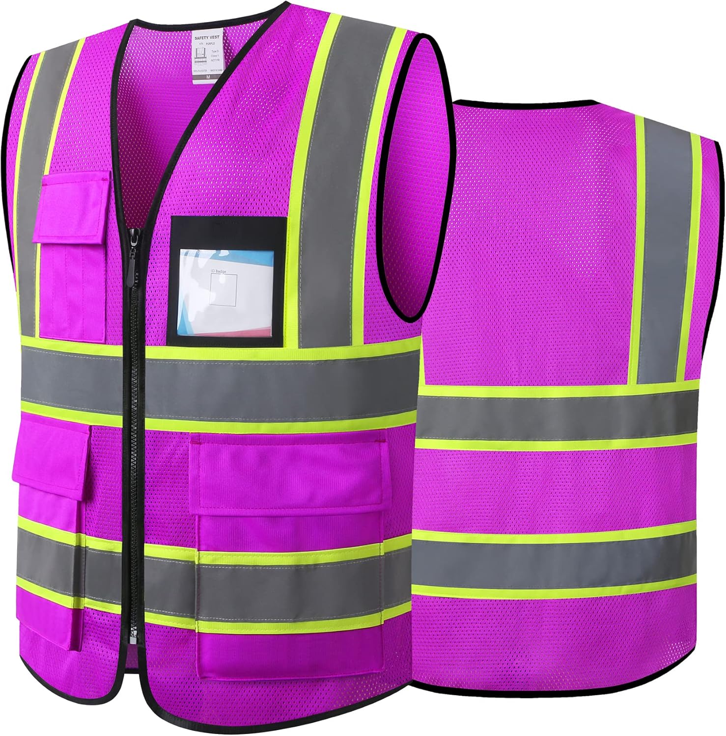 ASIPHITU Chaleco de seguridad reflectante de alta visibilidad para hombres y mujeres con bolsillos con cremallera frontal cumple con las normas