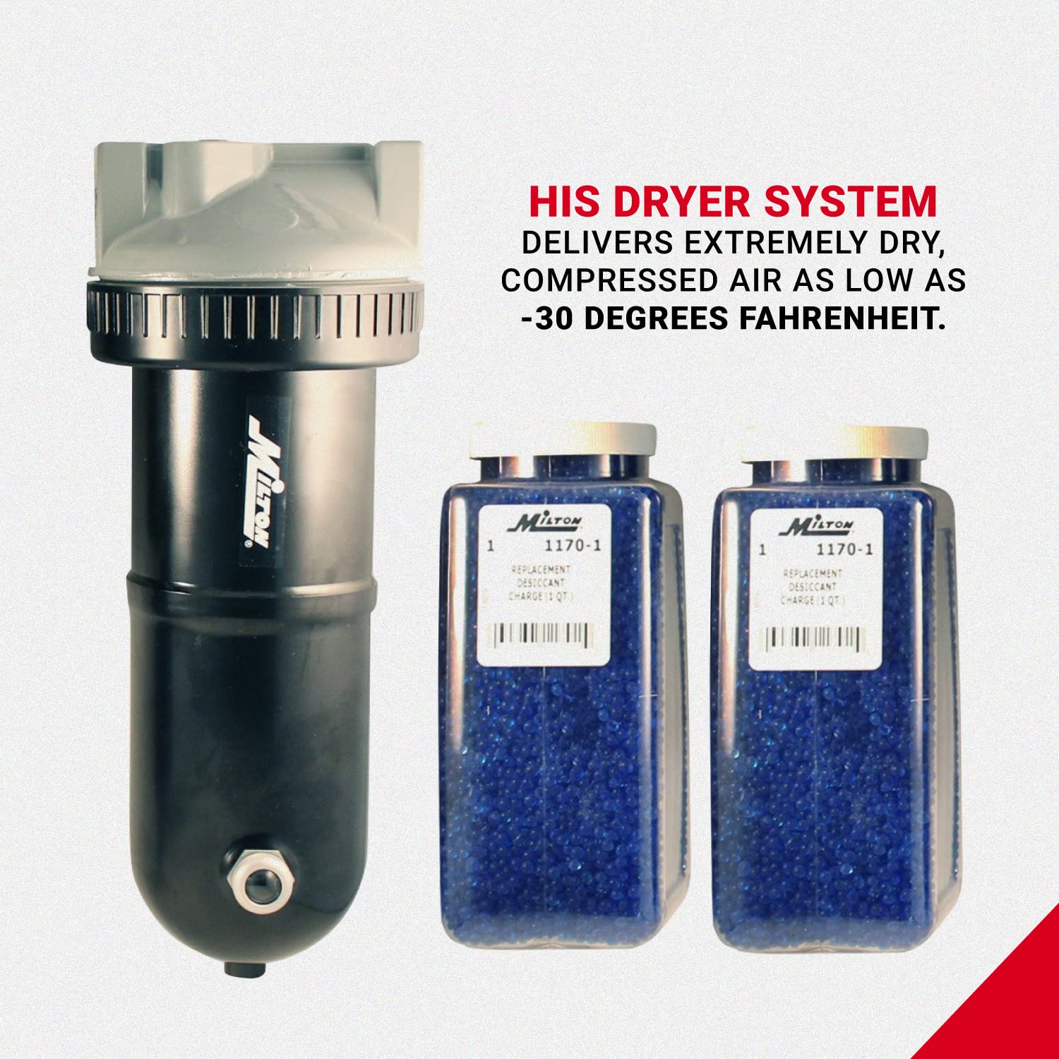 Milton 1072-2 12″ NPT Jumbo Sistema Secador Desecante con Filtro y Regulador para Pistola Pulverizadora o Herramientas Neumáticas, Incluye Manómetro