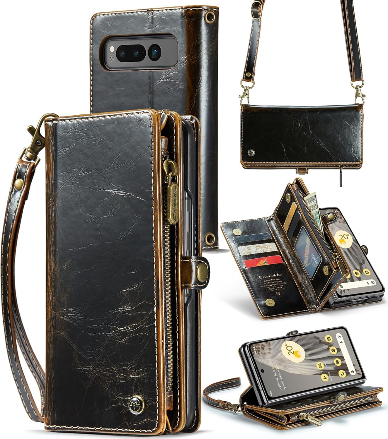 ASAPDOS Google Pixel Fold Case Wallet 2023, correa de piel sintética retro con cierre magnético, bloqueo RFID tarjetero y soporte para hombres y