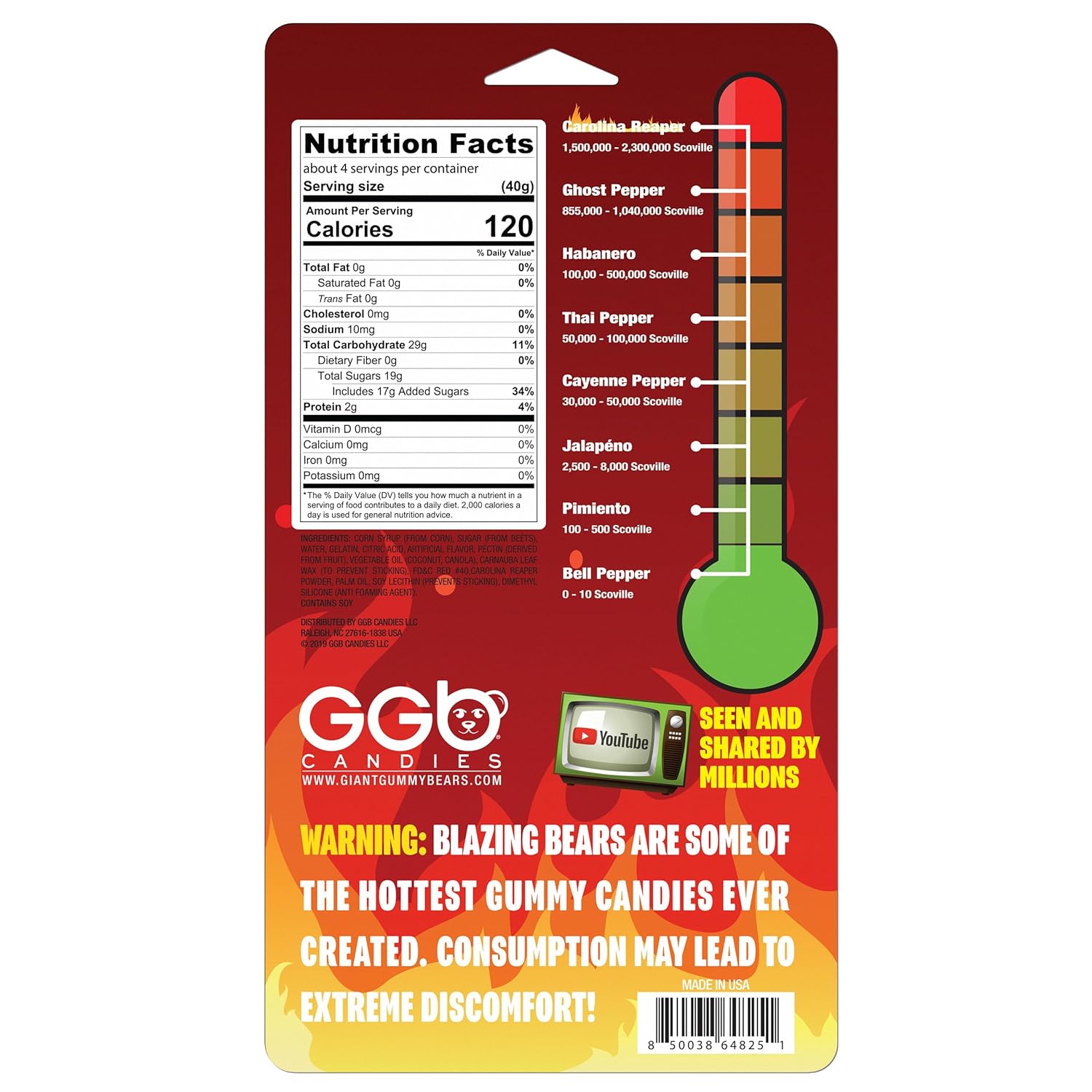 Big Bear! – Paquete de 4 ositos de gomitas picantes y picantes de GGB Candies (Carolina Reaper)