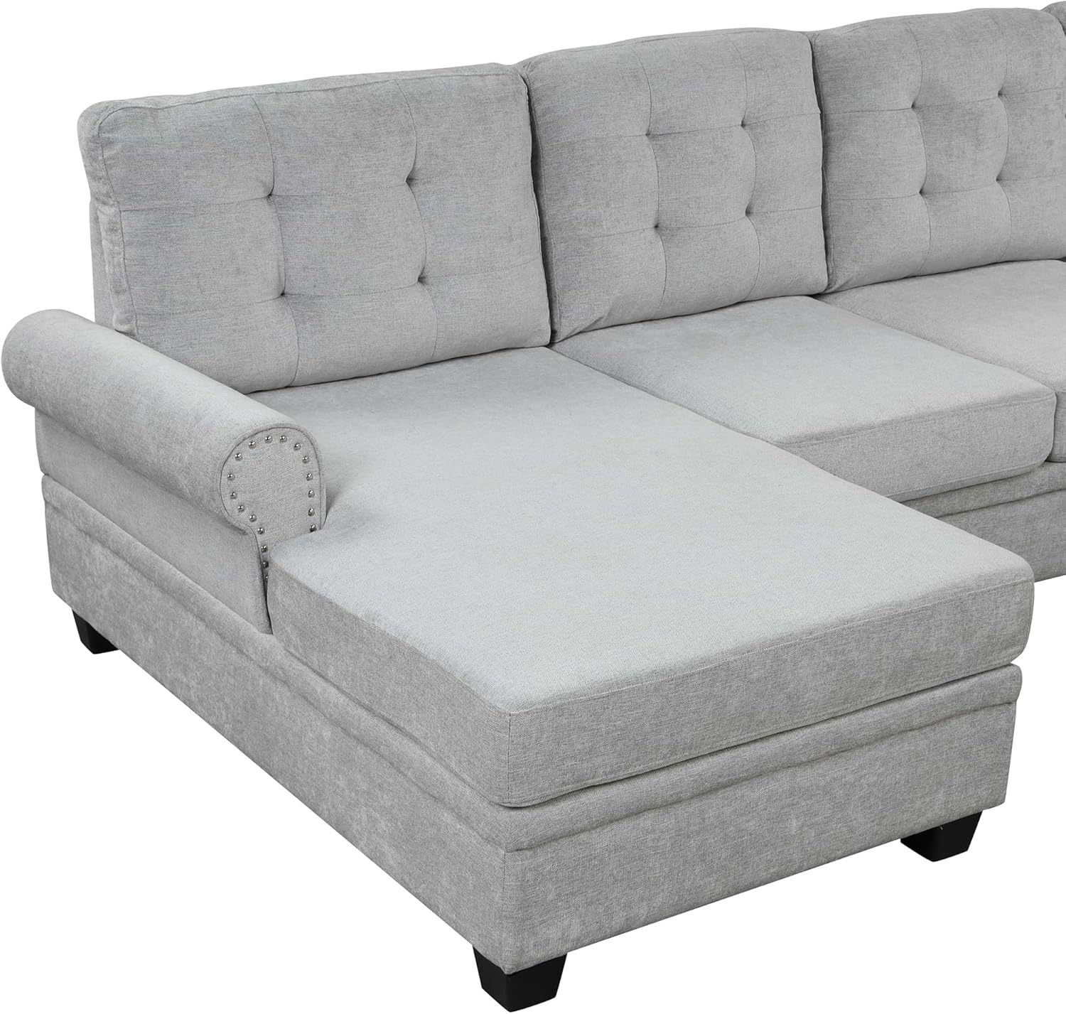 Sofá modular moderno en forma de U de 120 pulgadas, sofá tapizado de tela de lino para sala de estar y dormitorio, muebles grises elegantes