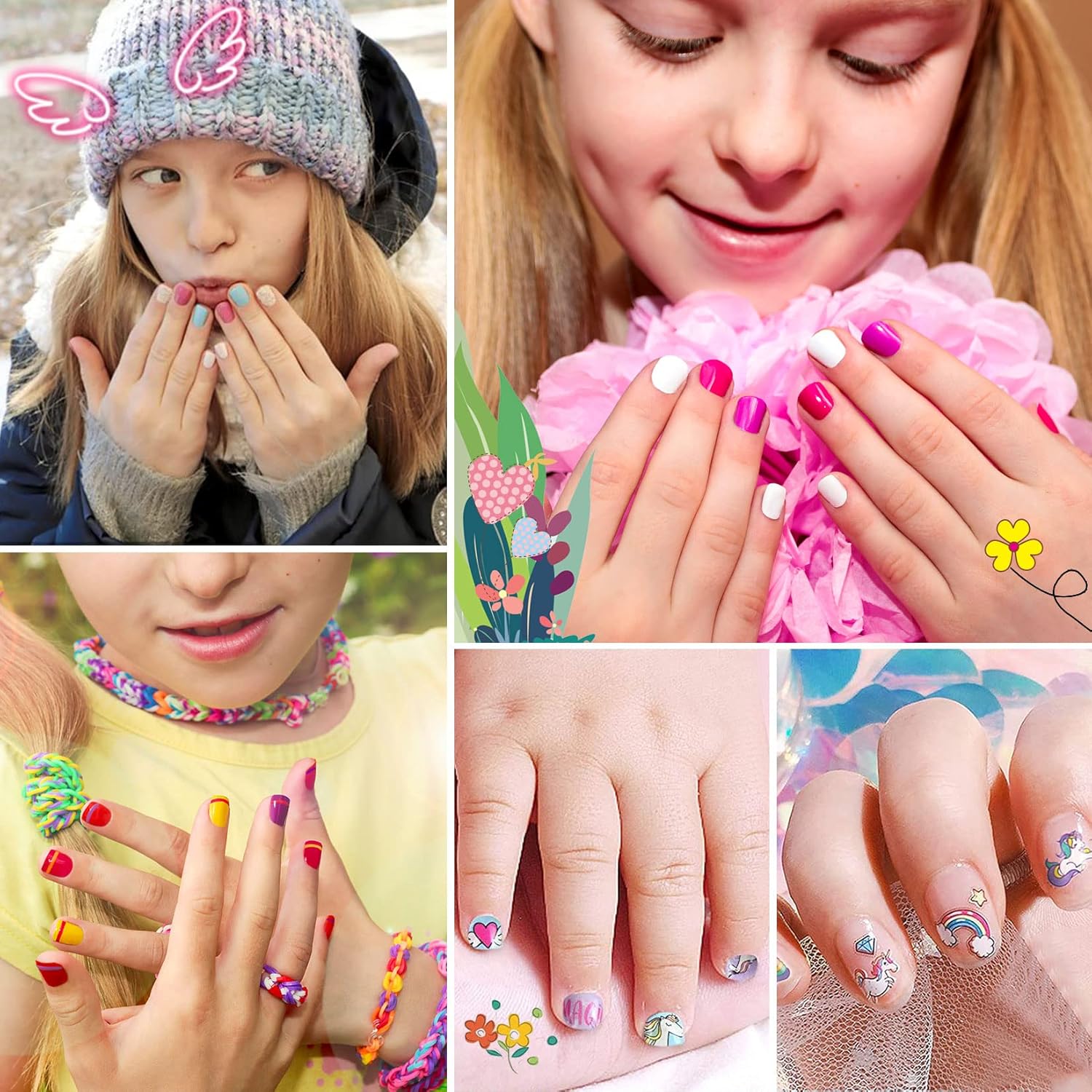 wakaniya Esmalte de uñas para niños, juego de esmalte de uñas para niñas, 12 colores arcoíris, kit de esmalte de uñas para niños pequeños con