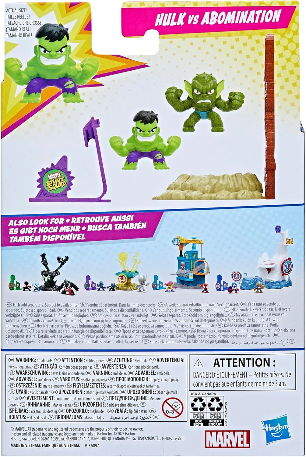 Marvel Stunt Squad Hulk vs. Abomination Toy Playset, figuras de acción de cómic de superhéroes a escala de 1.5 pulgadas, niños a partir de 4 años