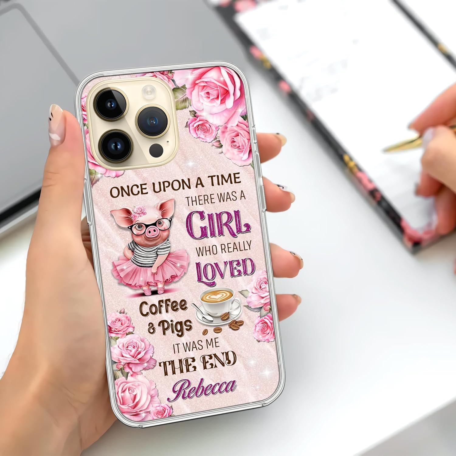Funda de teléfono con nombre personalizado, diseño de cerdos, diseño divertido de animales de granja, regalo para amantes de los cerdos para niñas y