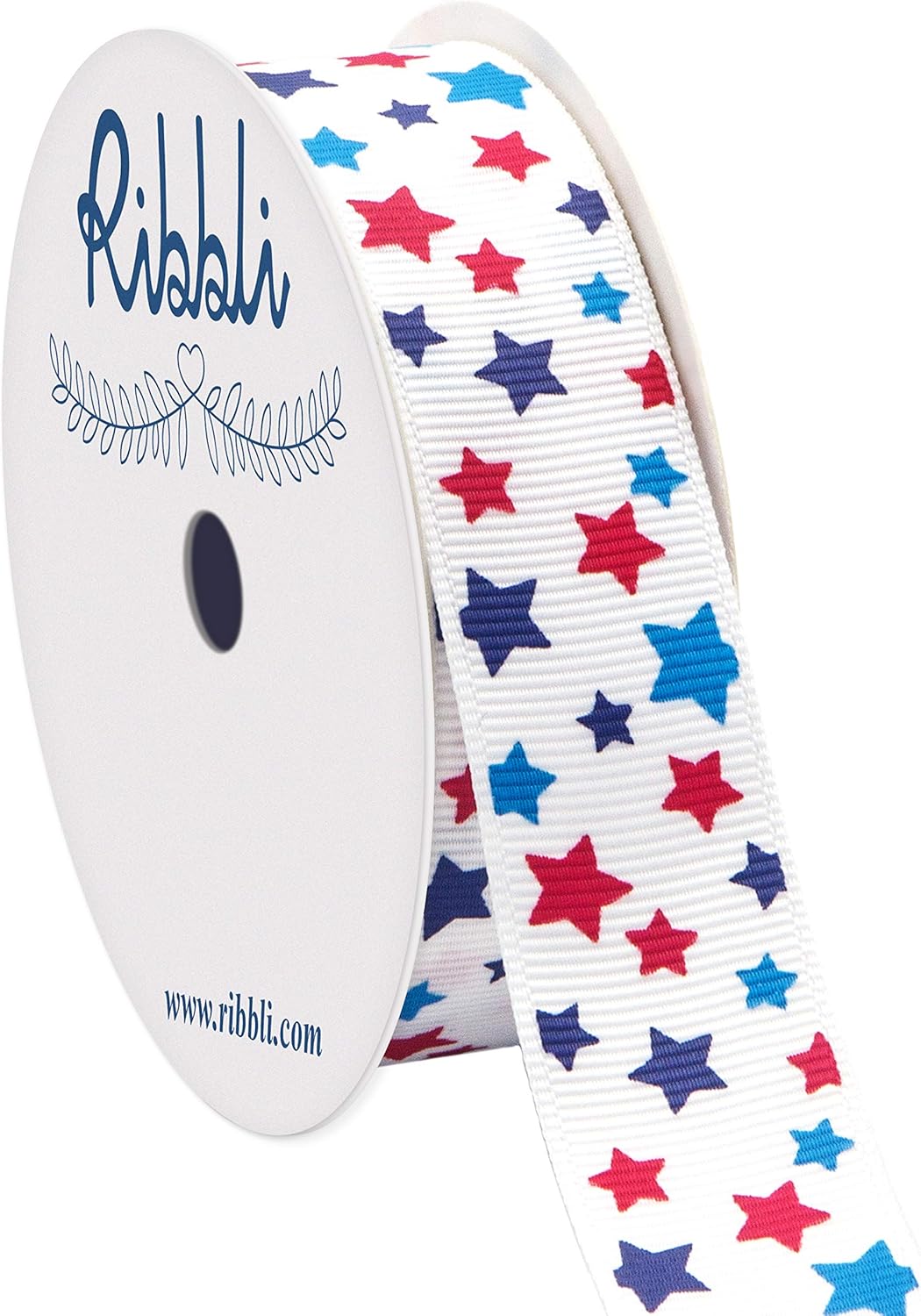 Ribbli Grosgrain Stars – Cinta patriótica para manualidades, 78 pulgadas x 10 yardas, blancoazul marinoazulrojo, uso para el Día de los Caídos, Día
