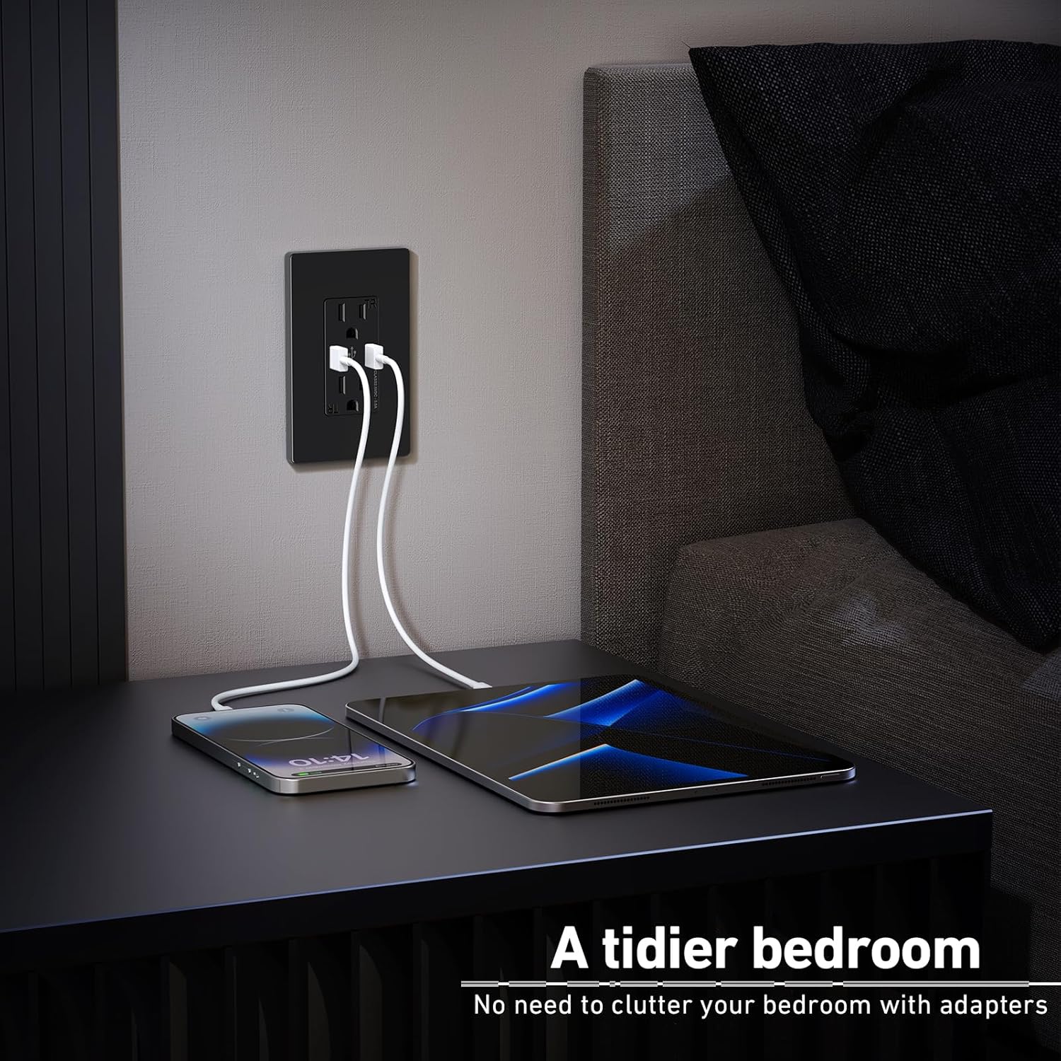 WEBANG Toma de corriente USB de 25 W y 5.0 amperios, toma de corriente de carga de 15 A con puertos USB, placa de pared sin tornillos incluida,