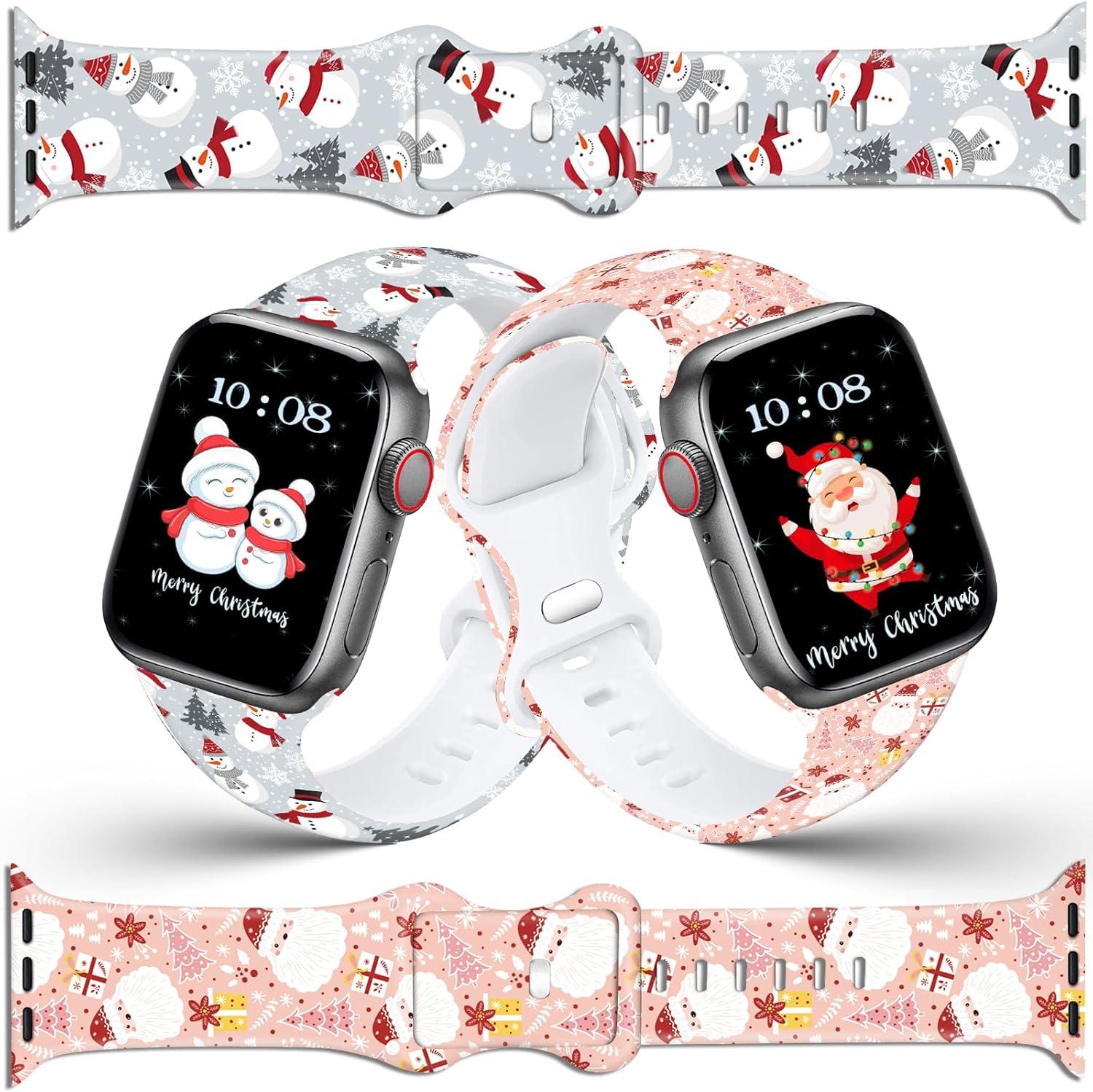 Paquete de 4 correas de Navidad y Halloween para Apple Watch de 1.496 in 1.575 in 1.614 in 1.654 in 1.732 in 1.772 in 1.929 in, correa de silicona