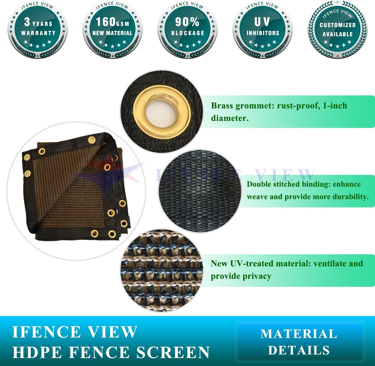 Ifenceview – Red de malla de tela para valla de privacidad de 5 x 3 pies a 5 x 50 pies, color marrón, para obras de construcción, patio, entrada,