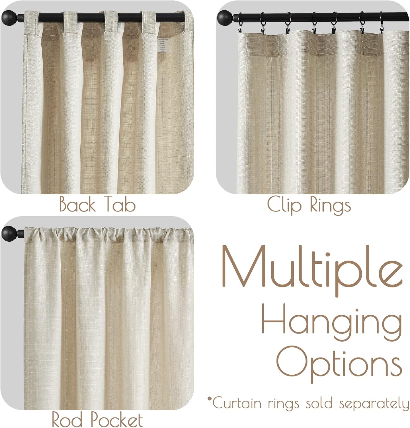 jinchan Cortinas para sala de estar, dormitorio, cortinas texturizadas de lino de 84 pulgadas de largo, 2 paneles de cortinas de granja beige,
