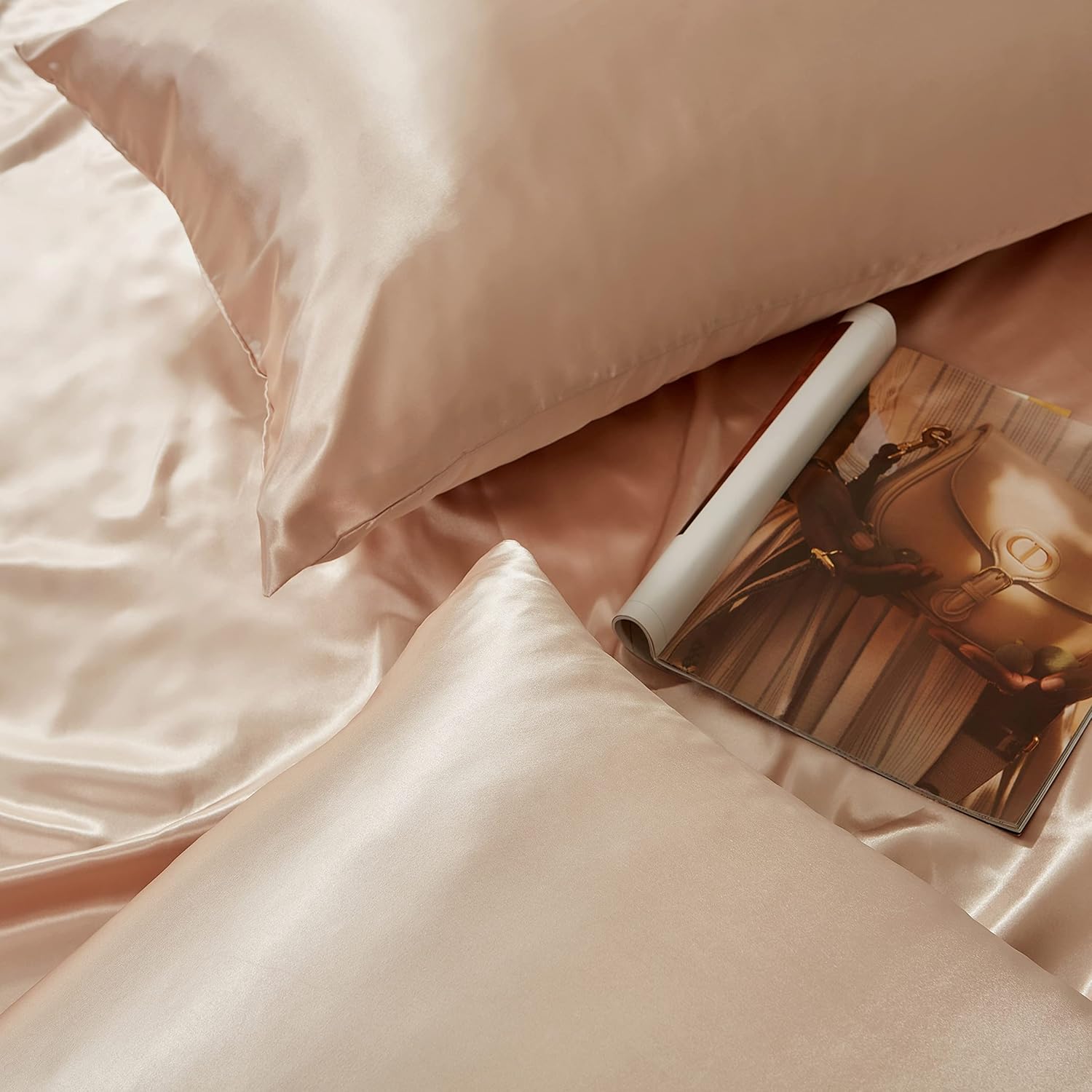 Juego de 2 fundas de almohada de satén color gris pardo con cierre de sobre, funda de almohada de seda gris pardo para cabello y piel (20 x 26