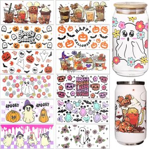 Envoltura de taza DTF UV para Halloween, 12 hojas de calcomanías de transferencia impresas de calabaza de Halloween para UV DTF, calcomanías de Envoltura de taza DTF UV para Halloween, 12 hojas de calcomanías de transferencia impresas de calabaza de Halloween para UV DTF, calcomanías de