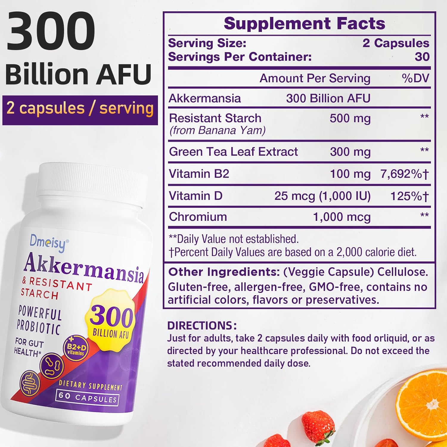 300 mil millones de AFU Akkermansia Muciniphila – Probióticos vivos Akkermansia para hombres y mujeres, para GLP-1, digestivo, intestino, inmune y